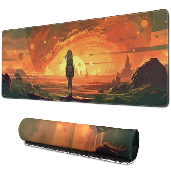 Aurora Mouse Mat, Sea Green and Night Blue Rectangle Large Non-Slip Rubber Gaming Mouse Pad with Stitched Edges, Office Mouse Pad for Women Men Kids, 31.5x11.8in