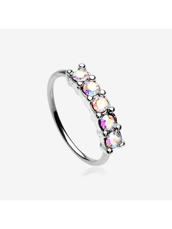Aurora Multi-Gem Princess Prong Sparkles Bendable Hoop Ring