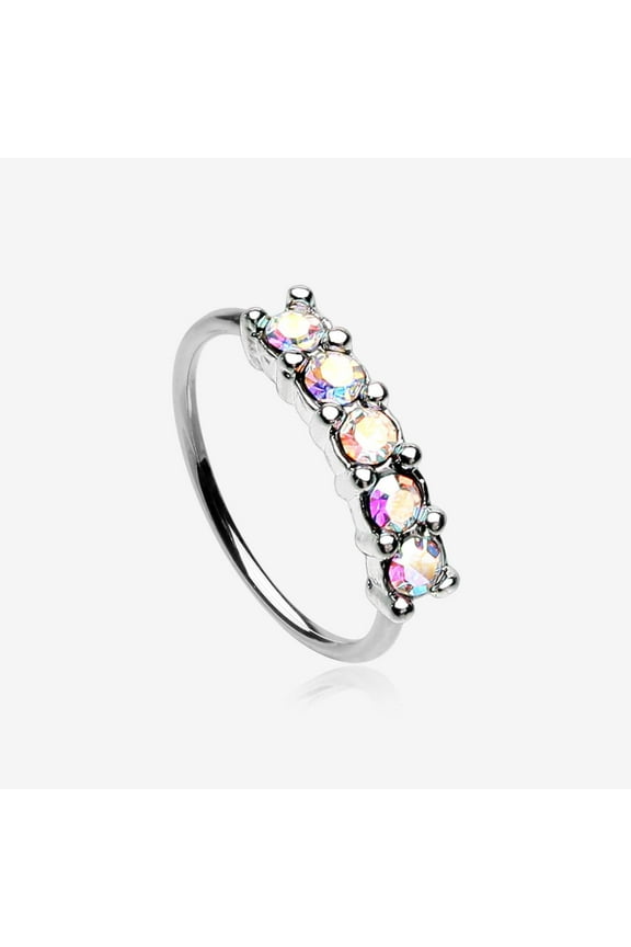 Aurora Multi-Gem Princess Prong Sparkles Bendable Hoop Ring