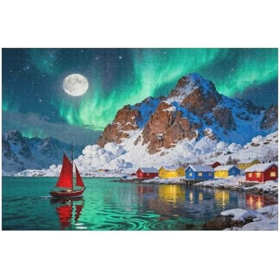 Aurora Night 500 Piece Large Piece Jigsaw Puzzle for Seniors, Easy Colorful Puzzle for Adults and Elderly, Memory Activity Brain Game, Relaxing Northern Lights Scene