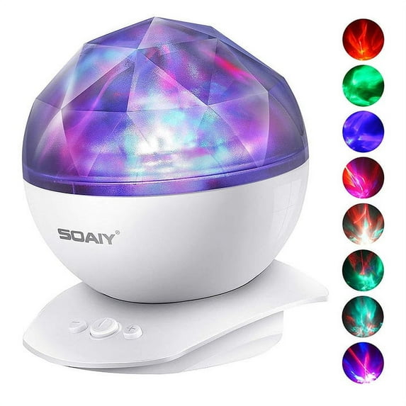 Aurora Night Light Projector Lights, 8 Changing Aurora and 360°Rotatable, 1h Auto closes , Built-in Speaker, for kids or Adults to Sleep Soothe, Insomniac and Anxious Relax, Party Lights-White