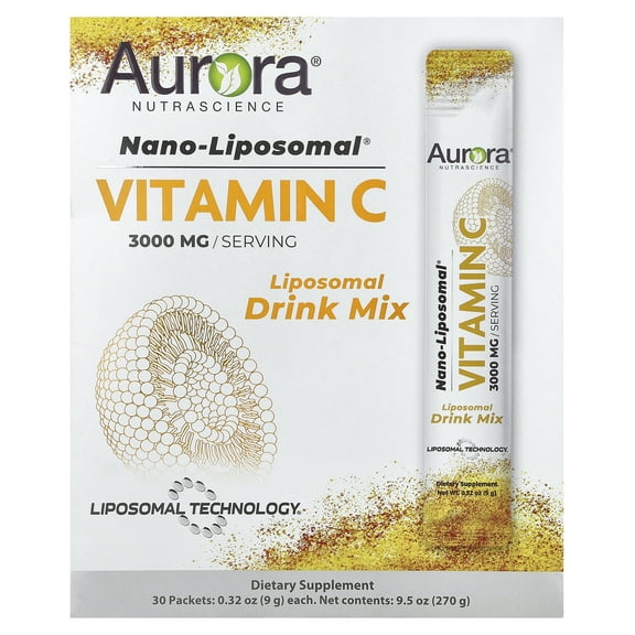Aurora Nutrascience Nano-Liposomal Vitamin C, 3,000 mg, 30 Packets, 0.32 oz (9 g) Each