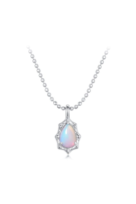 Aurora Opal Pendant Necklace - 925 Silver Adjustable Chain Delicate Pendant Jewelry for Women