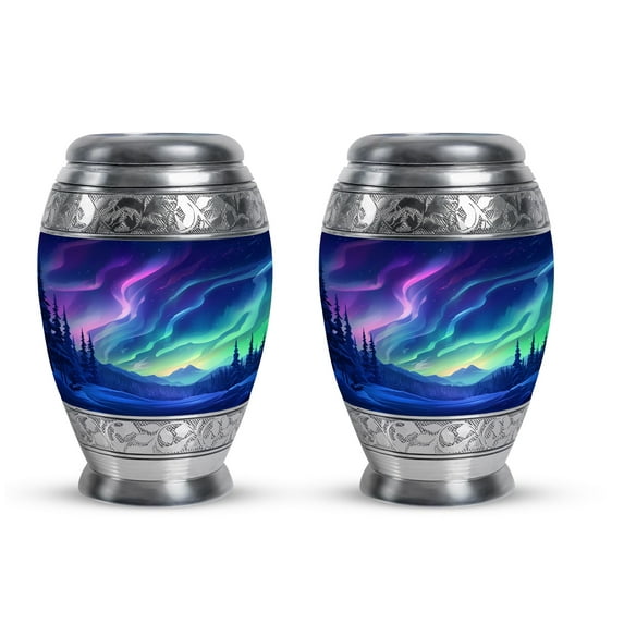 Aurora Over Silent Pines - Funeral Cremation Urns For Ashes - Golden Sunset Ashes Urn - Warm Tribute For Adult Farewell - Radiant Memorial - 3 Inch, Set Of 2