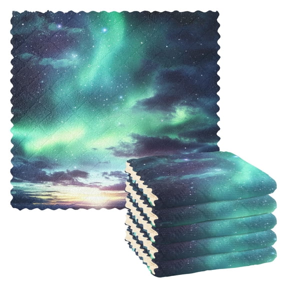 Aurora Pattern 6 Pack Kitchen Cleaning Cloths 11'' x 11'', Super Absorbent, Soft Double Layer Plush for Dish and Surface Cleaning