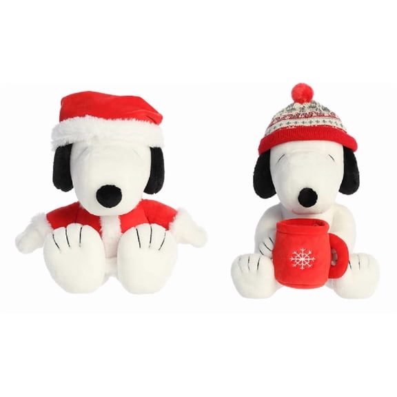 Aurora Peanuts Holiday 12" Plush Bundle, Winter Hat Snoopy and Santa Snoopy