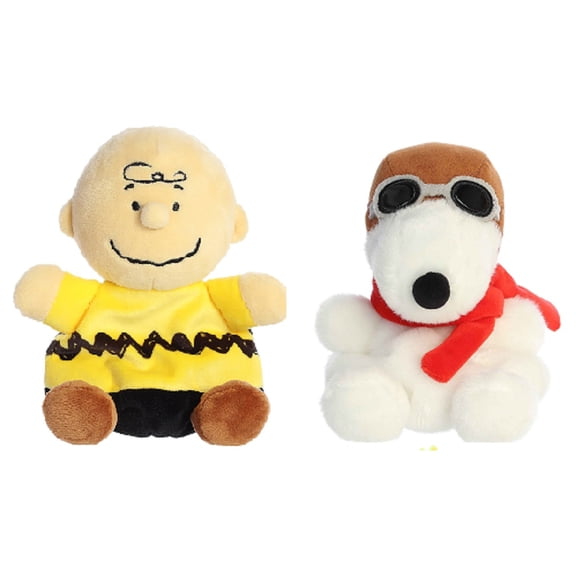 Aurora Peanuts 5" Palm Pal Plush Bundle, Flying Ace Snoopy and Charlie Brown