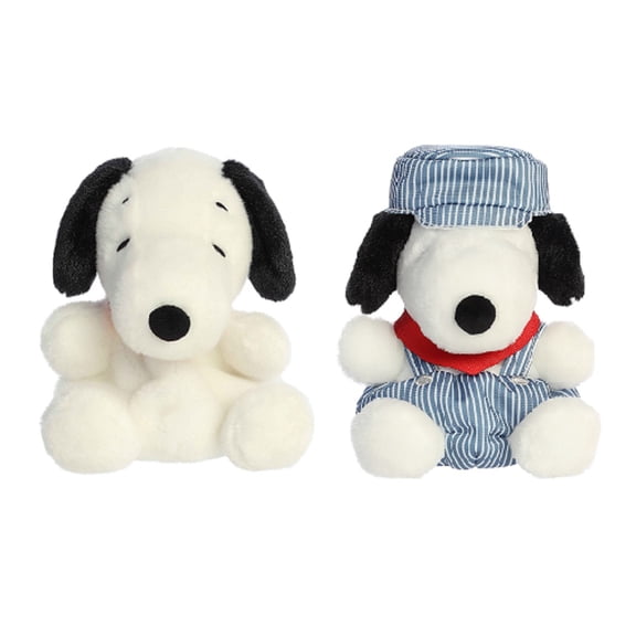 Aurora Peanuts 5" Palm Pal Plush Bundle, Snoopy and Train Engineer Snoopy
