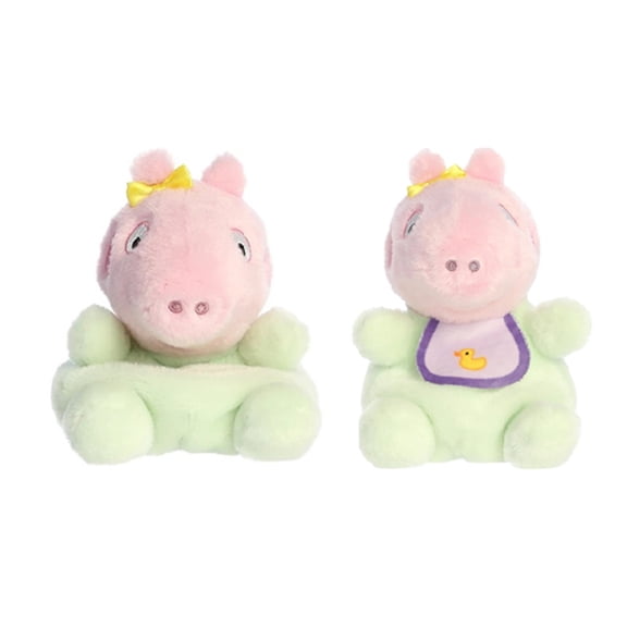 New Aurora Palm Pals Peppa Pig 5" Plush 2 Pc Bundle, Evie Baby and Evie with Bib