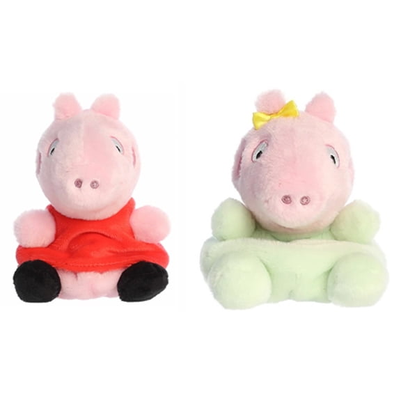 New Aurora Palm Pals Peppa Pig 5" Plush 2 Piece Set, Peppa and Evie Baby Pig