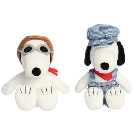 Aurora Peanuts Snoopy Plush Bundle, 12" Flying Ace and 14" Train Engineer