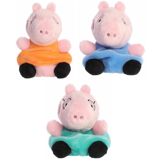 New Aurora 5" Palm Pals Peppa Pig 3 Piece Plush Set, George, Daddy and Mummy Pig