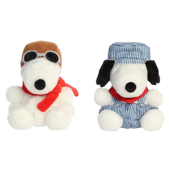Aurora Peanuts Snoopy Palm Pal Plush 2 Pc Bundle, Flying Ace and Train Engineer