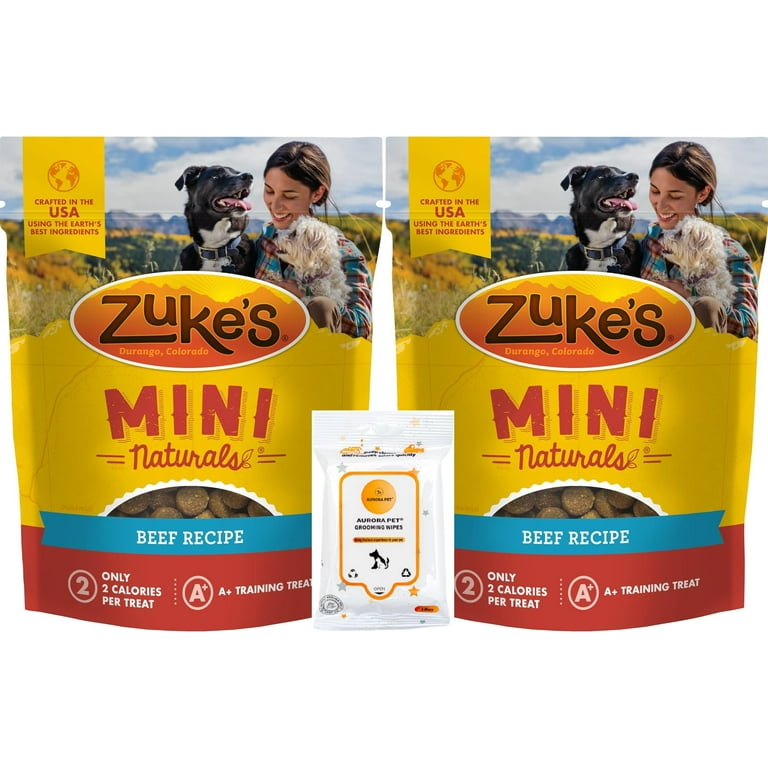 Aurora Pet Bundle 2 16 oz Zukes Mini Naturals Beef Recipe Soft Dog Treats with AuroraPet Wipes C28 Walmart