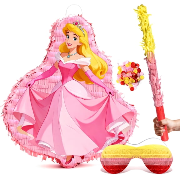 Aurora Piata,Princess Aurora Piata Bundle - Aurora Piata, Aurora Party Games Stick Blindfold etc Aurora Decorations for Princess Aurora Party Decorations Piata for Girls