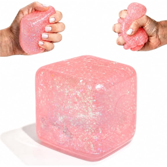 Aurora Pink Squishy Stress Cube, Slow Rising Sensory Fidget for Anxiety, Soft Gel Filled Calming Squeeze for Adults, Portable Desk Companion for Home Office
