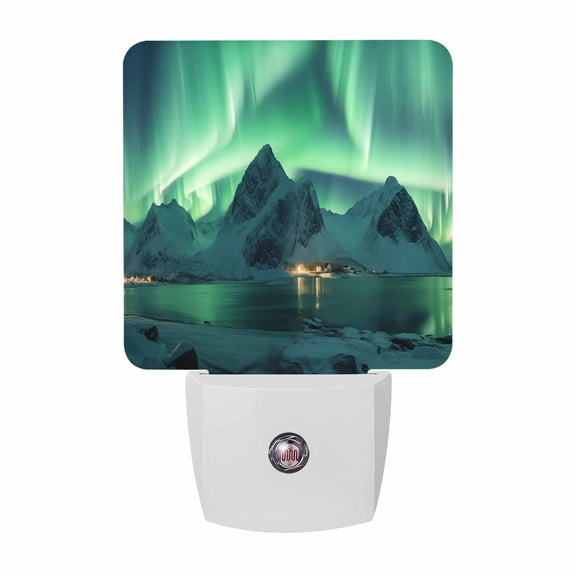 Aurora Plug-in LED Night Lights Iceland Winter Nature Landscape Auto Dusk-to-Dawn Sensor for Bedroom, Bathroom, Kitchen, Nursery, Hallway, Stairs, Wall Home Decor
