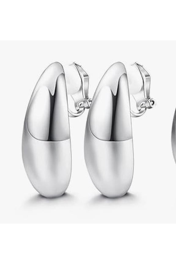 Women’s Silver Teardrop Hoop Earrings – Polished Chunky Statement Jewelry