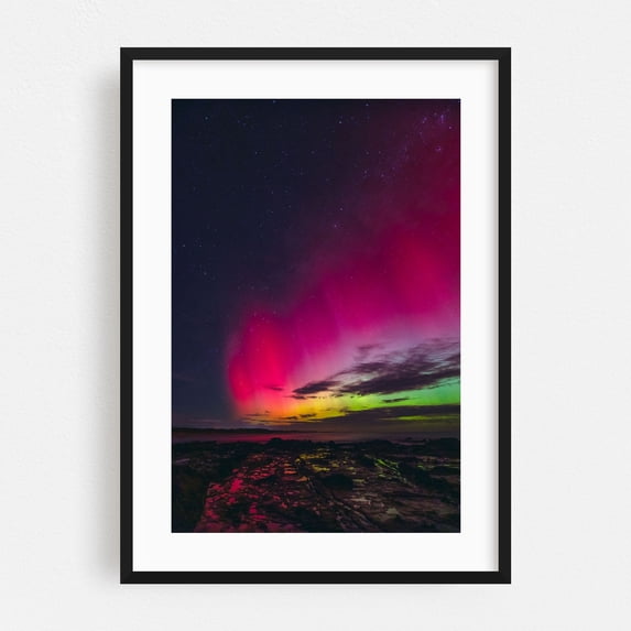 Aurora Portrait - Kilcunda Victoria Australia Photography Aurora Borealis Night Sky Stars Cosmic Aurora Astronomy Scenic Black Framed Wall Art Print 12 x 18 inches