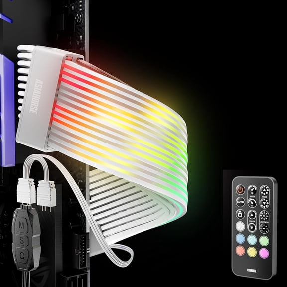 Aurora Pro RGB Cable Cover with 108 Addressable LEDs, RGB Power Cable Cover for Motherboard and GPU/PC Power Supply, 5v 3pin ARGB Sync, Fit for 12+4-Pin/8pin/24pin Power Supply