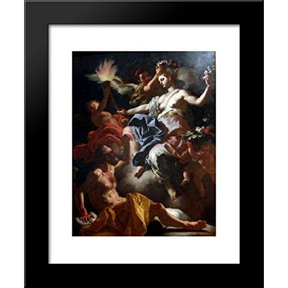 Aurora, Roman Goddess of the Dawn, Bids Goodbye to Her Lover Tithonus. Aurora is about to Illuminate the Darkness of Night 20x24 Framed Art Print by Francesco Solimena