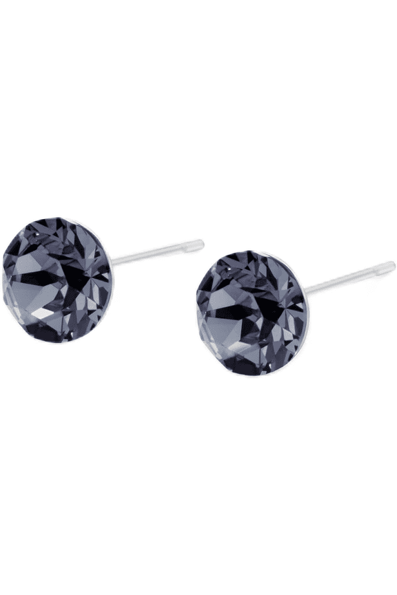 Aurora Austrian 6mm Crystal Stud Earrings for Women, Hypoallergenic Stainless Steel, Tarnish-Free Small Studs – Small | Silver Night