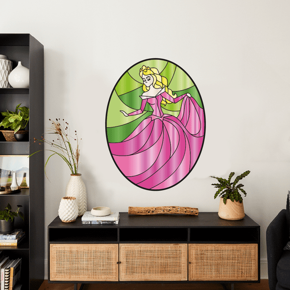 Aurora Sleeping Beauty Disney Vinyl Stained Glass Film Static Cling Window Waterproof Decal for Girls Boys Kids Room Bedroom Nursery House Fun Home Decor Sticker Wall Art Vinyl Decoration (10x8 inch)