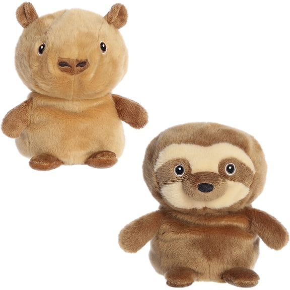 Aurora - Small Brown Eco Nation - Reversible Eco Pairs 6.5" Capybara and Sloth - Responsibly Made Stuffed Animal