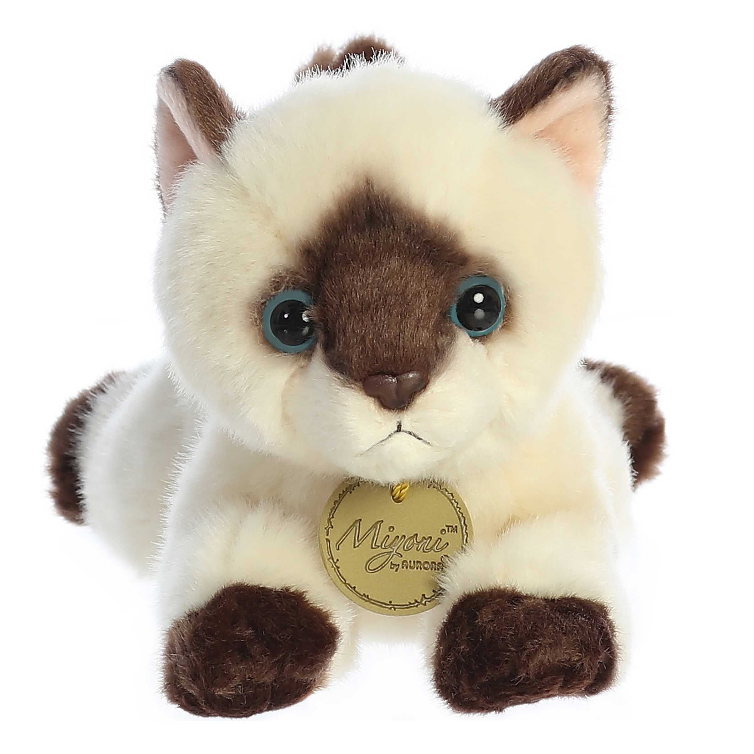 Aurora - Gato Siamés Miyoni Pequeño Marrón de 8.5 Pulgadas, Peluche Realista