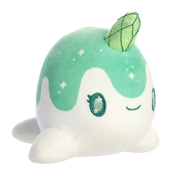 Aurora - Small Emerald Tasty Peach - 7.5" Crystal Nomwhal - Enchanting Stuffed Animal