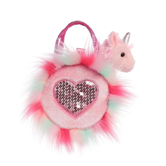 Aurora - Small Pink Fancy Pals - 5.5" Sparkle Heart Pink Llamacorn - Fashionable Stuffed Animal
