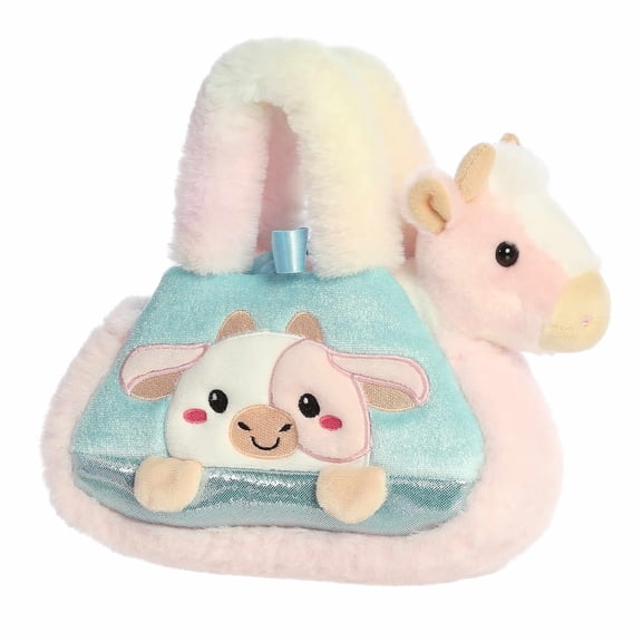 Aurora - Small Pink Fashionable Stuffed Animal - 7.5" Peek-A-Boo Strawberry Cow - Fancy Pals