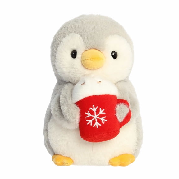Aurora - Small Red Festive Stuffed Animal - 7" Pompom With Latte - PomPom Penguin