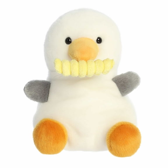 Aurora - Small White Adorable Stuffed Animal - Party-Sized 8" Buoy Seagull With Fry - Palm Pals Party Sized