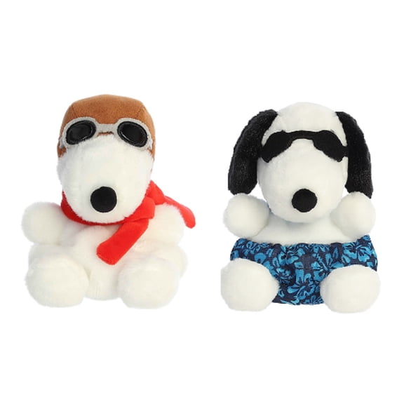 Aurora Snoopy Palm Pal Plush 2 Piece Bundle, Flying Ace and Surfer 5 Inches
