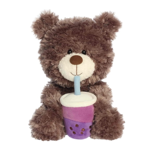 Aurora Snuggly Bear Slurpy Teddy Stuffed Animal - Comforting Companions for Imaginative Play - Perfect for Kids, Adults, Birthdays, and Anniversaries - Taro Boba Tea 9 Inches