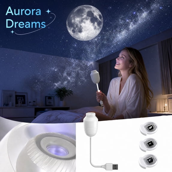 Projector Packing Aurora Star Projector Night Light, 3 Pack Galaxy Moon Slides, USB Sky ...