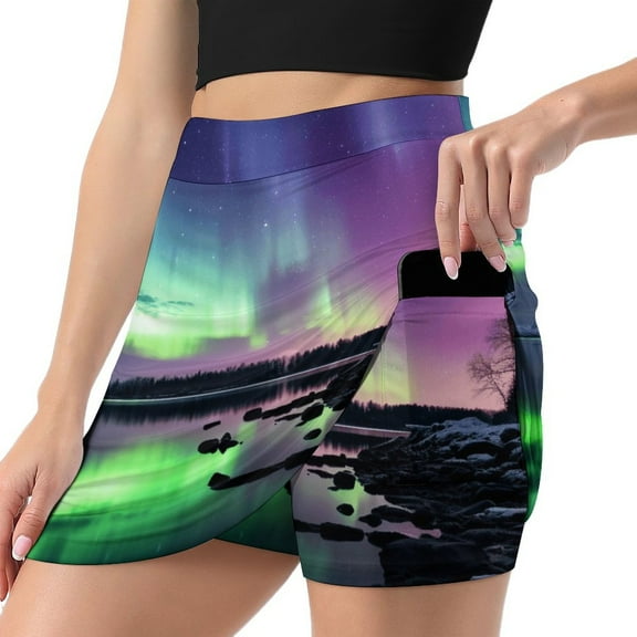 Aurora Starry Sky Tennis Skirt, Short Skirt, Mini Summer Fitness Running Shorts with Pockets