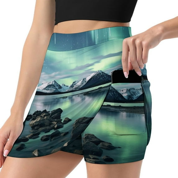 Aurora Starry Sky Women's High Short Skirt, High Waisted Mini Skirt with One Side Pocket
