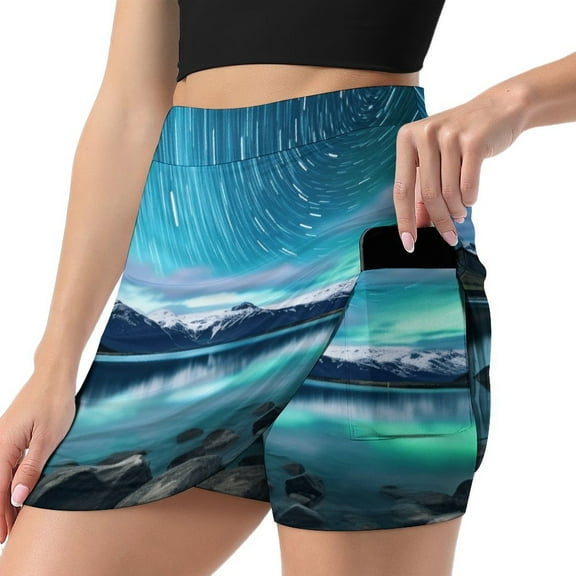 Aurora Starry Sky Women's High Short Skirt, High Waisted Mini Skirt with One Side Pocket