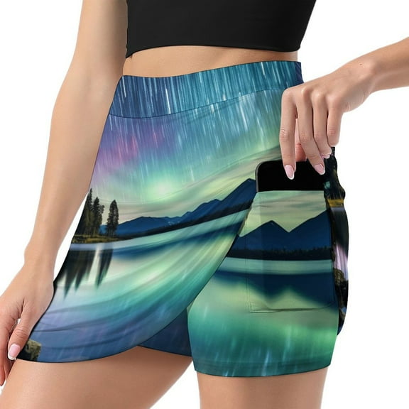 Aurora Starry Sky Women's High Short Skirt, High Waisted Mini Skirt with One Side Pocket
