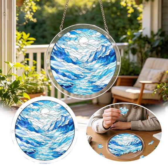 Aurora Sunset Valley Night Sky 2D DIY Acrylic Suncatcher Puzzle Kit, Stained Glass Window Hanging Ornament, Indoor Outdoor Home Decor Craft Gift for Adults Mom Birthday Home (I) 8"