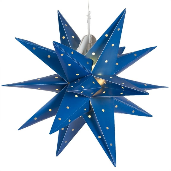 Aurora Superstar 17" Blue Hanging Moravian Star Light LED Lantern Decor, Weatherproof Fold-Flat Plastic Lighted Star