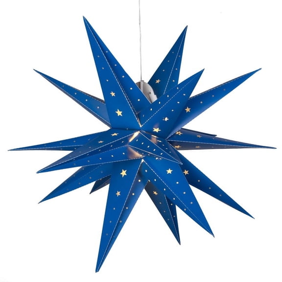 Aurora Superstar 24" Blue Hanging Moravian Star Light LED Lantern Decor, Weatherproof Fold-Flat Plastic Lighted Star