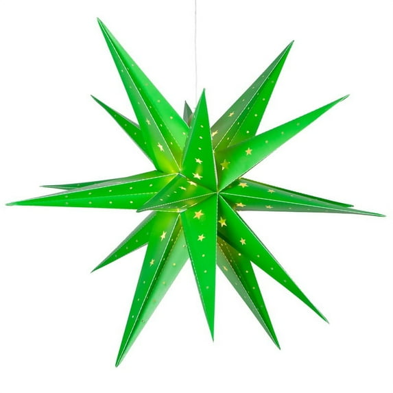 Aurora Superstar 24" Green Hanging Moravian Star Light LED Lantern Decor, Weatherproof Fold-Flat Plastic Lighted Star