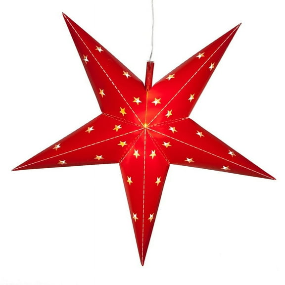Aurora Superstar 24" Red Hanging 5 Point Star Light LED Lantern Decor, Weatherproof Fold-Flat Plastic Lighted Star