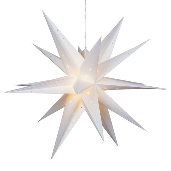 Aurora Superstar 24" White Hanging Moravian Star Light LED Lantern Decor, Weatherproof Fold-Flat Plastic Lighted Star