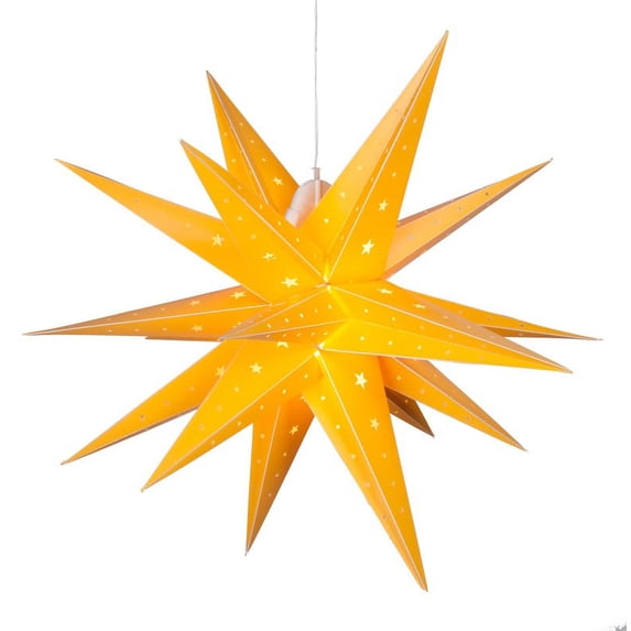 Aurora Superstar 24" Yellow Hanging Moravian Star Light LED Lantern Decor, Weatherproof Fold-Flat Plastic Lighted Star