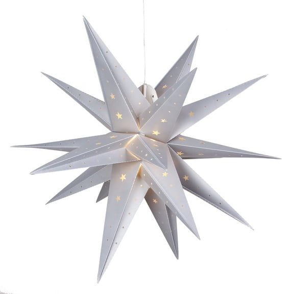 Aurora Superstar 30" Silver Hanging Moravian Star Light LED Lantern Decor, Weatherproof Fold-Flat Plastic Lighted Star