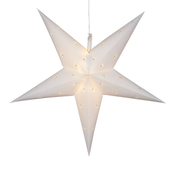 Aurora Superstar 30" White Hanging 5 Point Star Light LED Lantern Decor, Weatherproof Fold-Flat Plastic Lighted Star